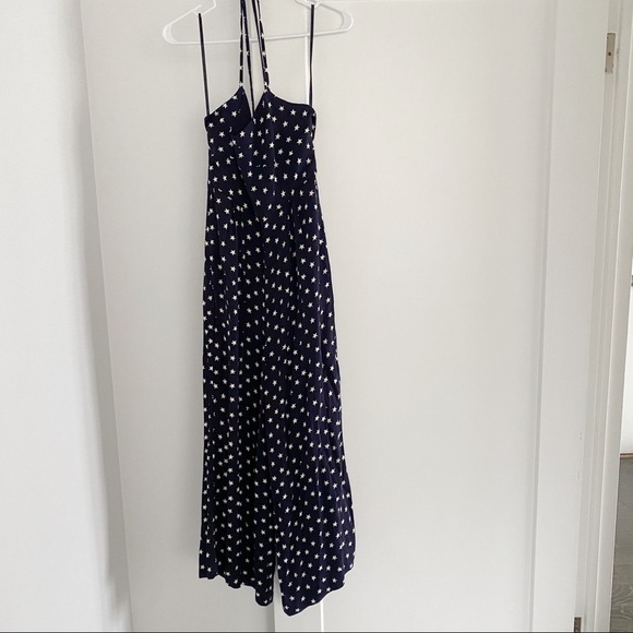 J. Crew Navy White Stars Print Tie Back Cropped Wide Leg Jumpsuit Size 6 - Picture 3 of 6